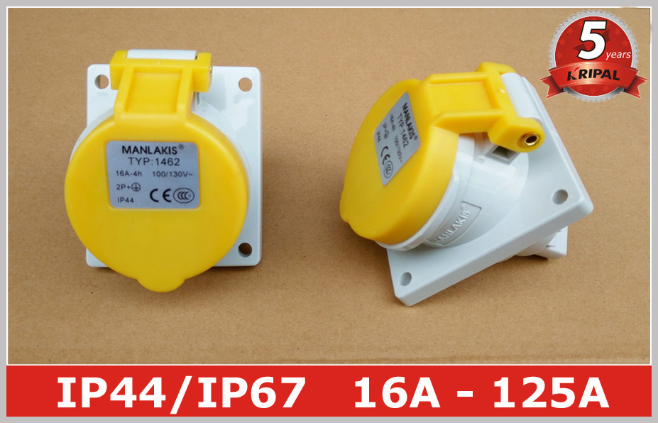 China Angled Panel Mounted Industrial Power Socket switch 110V 16A IP44 3 Pin For Marine on sale