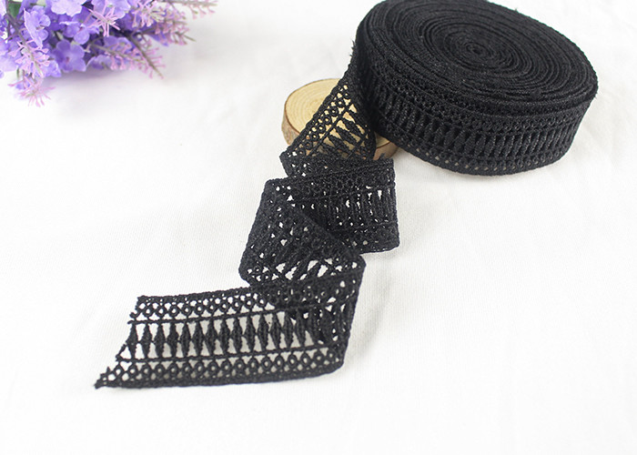China Black Polyester Water Soluble Lace Ribbon Border With Symmetric Geometric Figure on sale