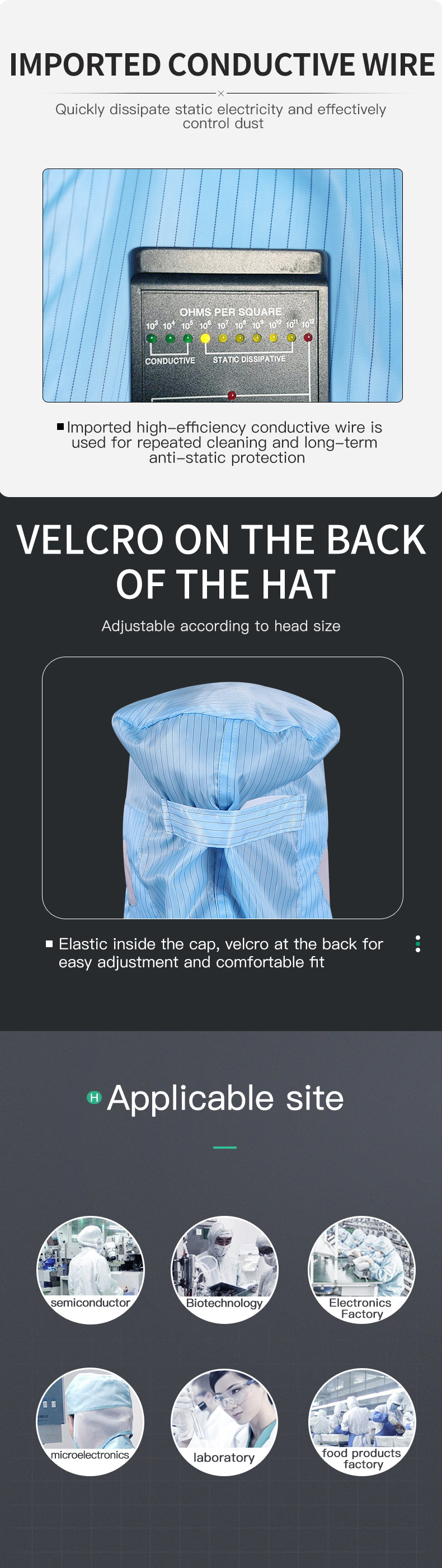 Mesh Breathable Dustproof Antistatic ESD Hat For Factory Workshop Cleanroom