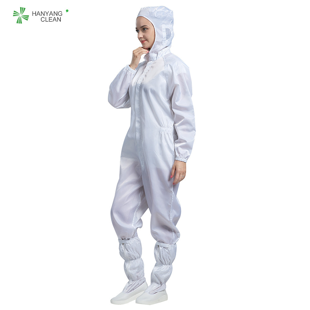 Best ESD cleanroom anti-static hooded coverall white color with conductive fiber for parmaceutical industry wholesale