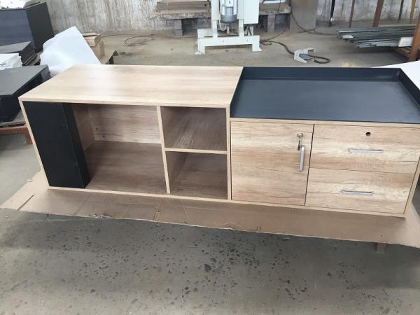 Cheap Manager office room use L shape table with compute wooden cabinet adjusted height for sale