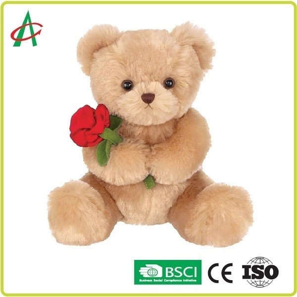 Best 9.45 Inches Plush Teddy Bear holding rose with soft tan fur CE certificate wholesale