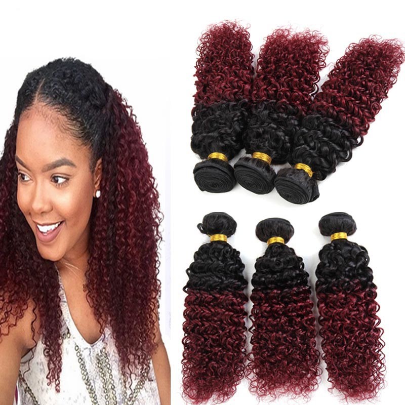 China 1B / 99J Grade 8a Hair Extensions , Ombre Brazilian Kinky Curly Human Hair  on sale