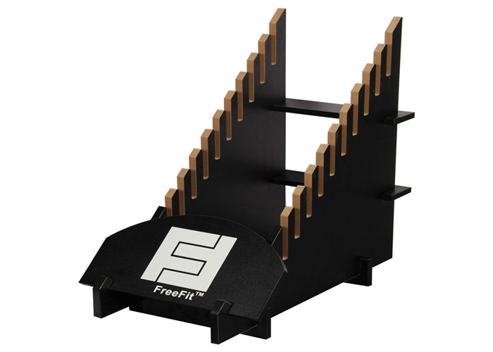China Black MDF Wooden Display Stands / Flooring Display Rack With Logo Printing on sale