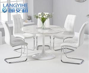 China 120cm White Marble Round Dining Table And Upholstered Dining Chair on sale