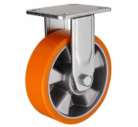 China 8 inch Orange color Fixed aluminium core PU wheel for heavy duty caster on sale