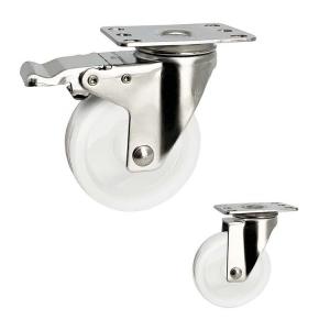75mm Stainless Steel Casters With Double Brake Top Plate Solid Nylon Casters Customize