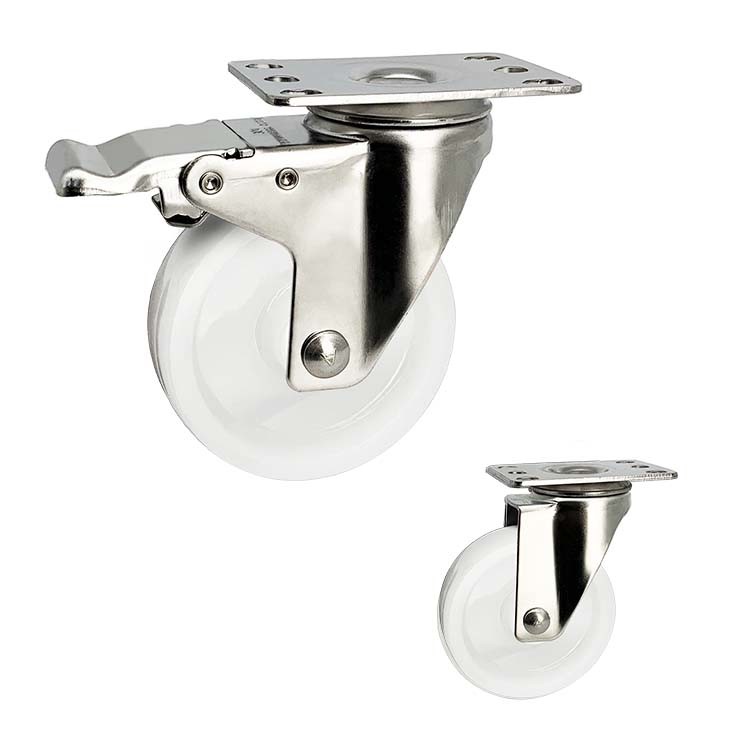Cheap 75mm Stainless Steel Casters With Double Brake Top Plate Solid Nylon Casters Customize for sale