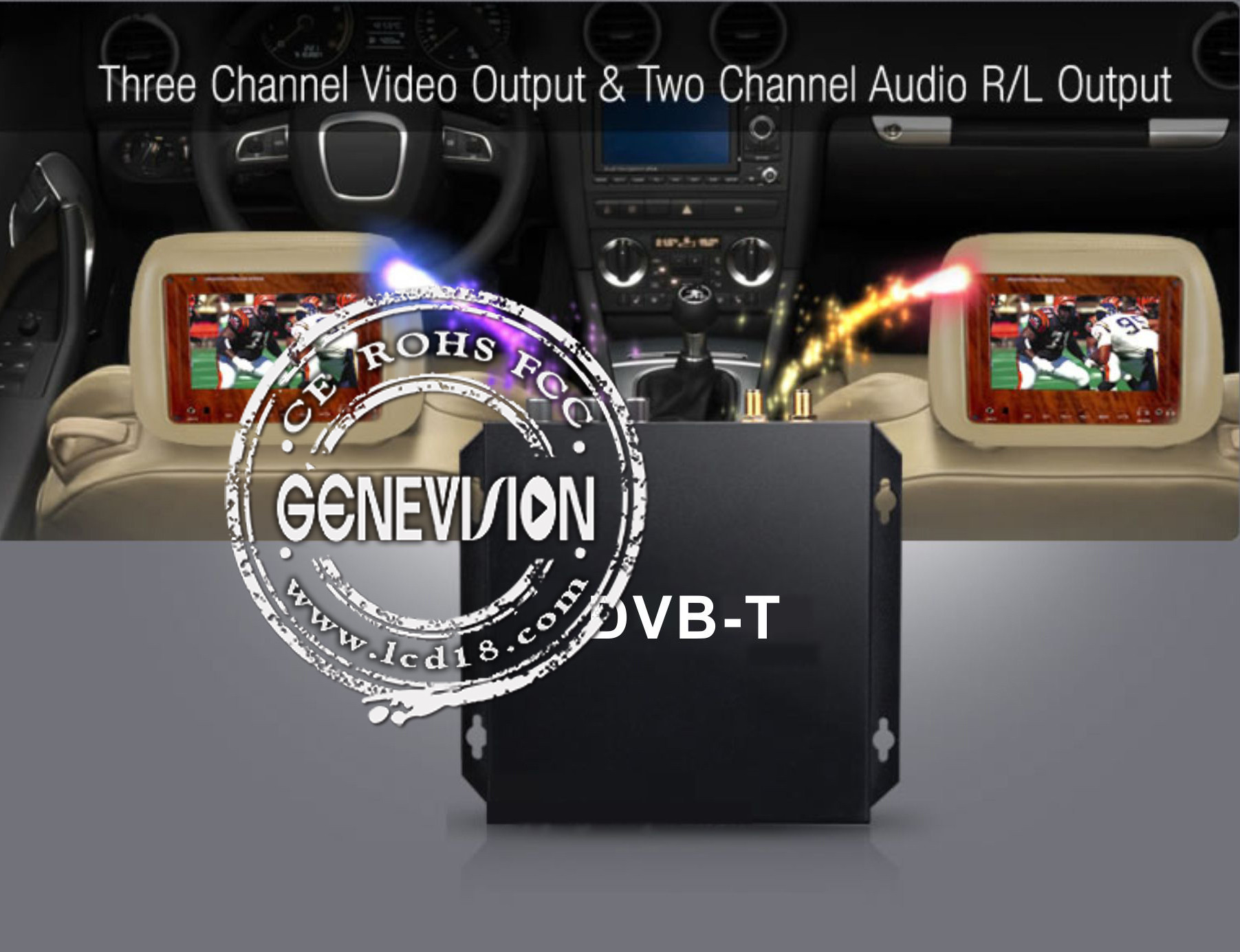 China HD DVB - T Car Digital TV Receiver with 2 Dibcom tuners active amplified antenna on sale