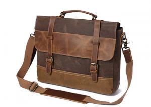 Reusable Antiwear Canvas Leather Messenger Bag , 14 Inch Waxed Canvas Shoulder Bag