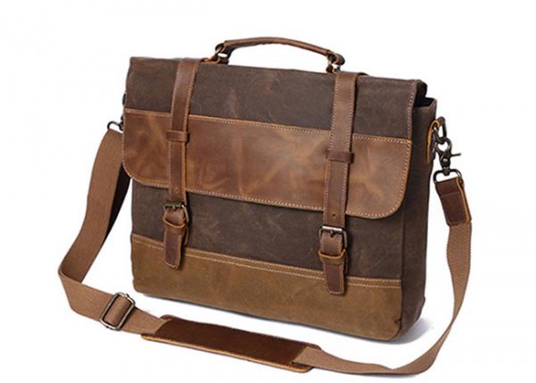 Cheap Reusable Antiwear Canvas Leather Messenger Bag , 14 Inch Waxed Canvas Shoulder Bag for sale