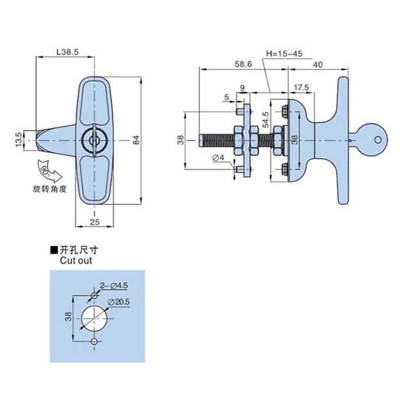 Double T Push Handle Lock Zinc Alloy Galvanized 115x30mm
