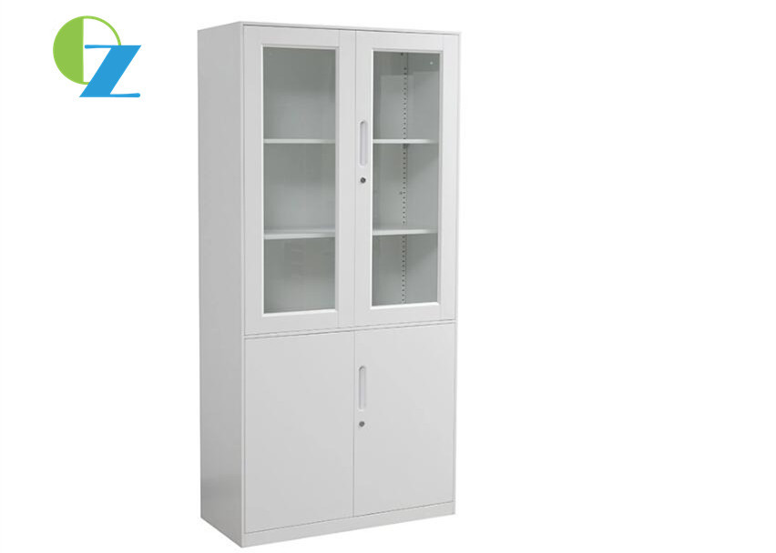 China Office Steel Storage Cupboards With Two Metal Handle Two Glass Door on sale