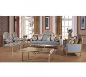 China Executive Classic Luxury Carved Wooden Seat Antique Cushion Pale Blue Sofa Set on sale