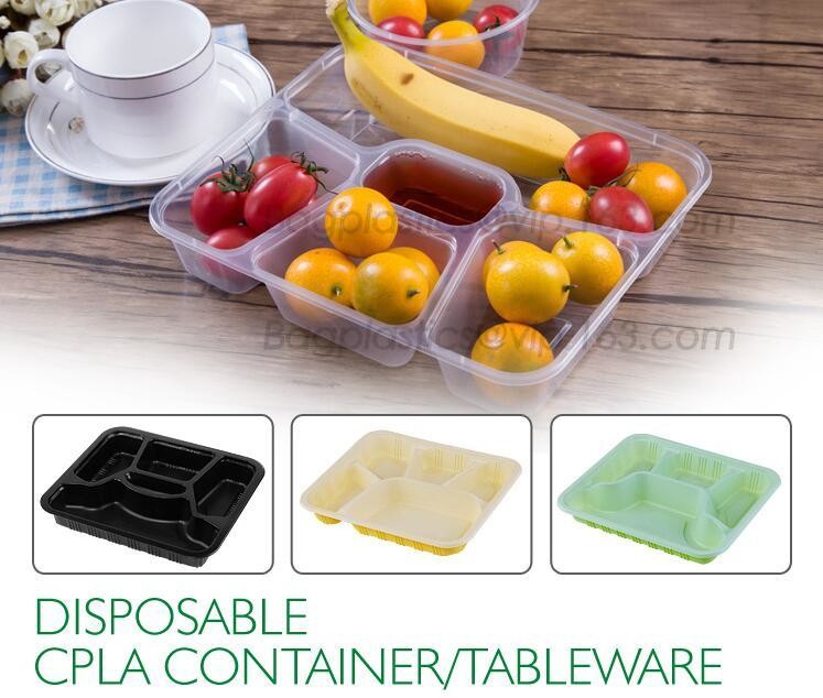 Cheap Disposable corn starch plates biodegradable corn starch food container, Disposable PLA Serving Divided Lunch Tray for sale