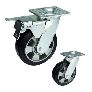 China 125mm 550lbs Capacity Heavy Duty Casters Rubber Double Brake Wholesale on sale
