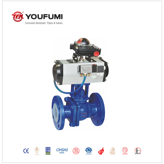 China PFA FEP Pneumatic Operated Ball Valve PN16 DN100 DIN Standard PTFE Lined on sale
