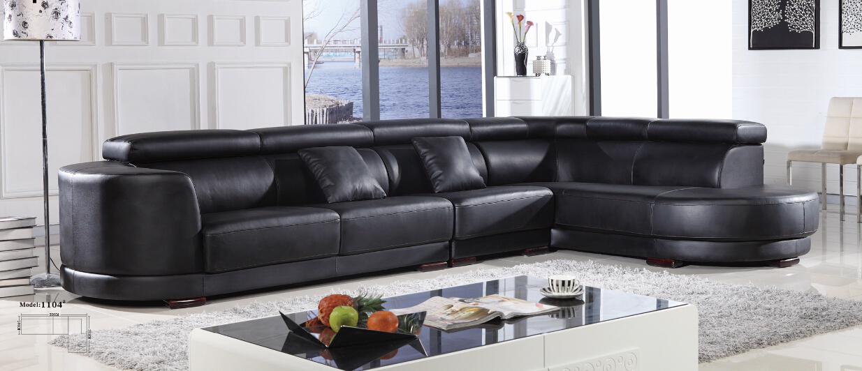 China LBZ-1104# Living Room Leather Sofas Black Leather Corner Sofa Modern Style on sale