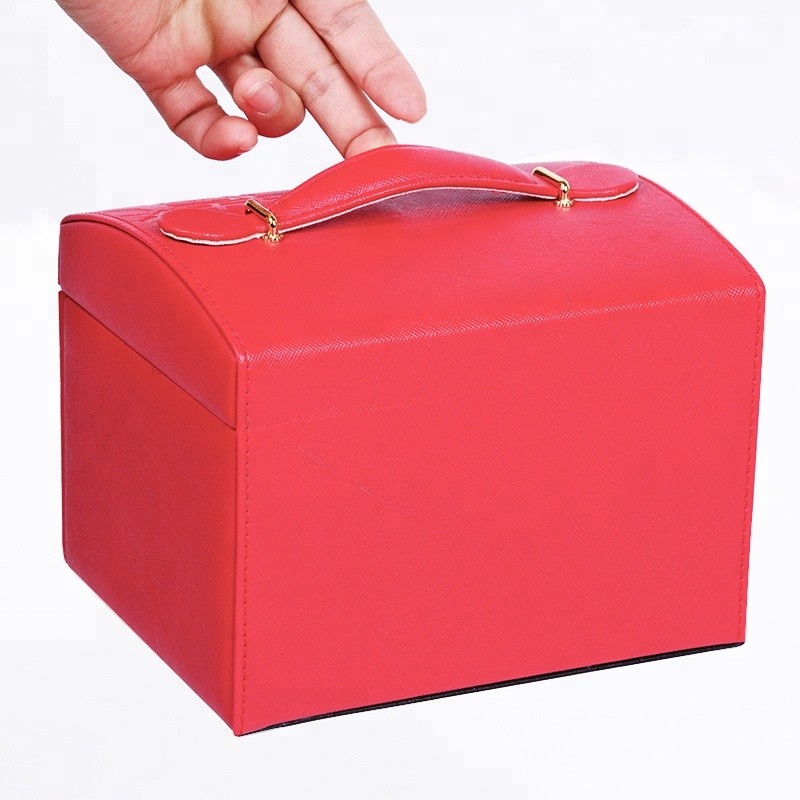 China Travel / Gift Red Leather Jewelry Box Durable With Mirror Multi Components on sale