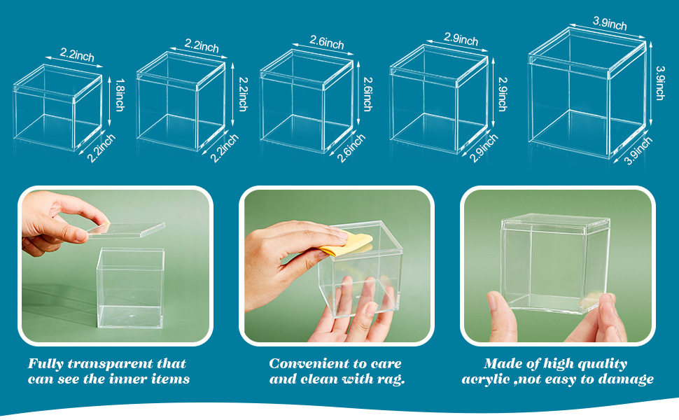 Acrylic Plastic Square Cube Small Acrylic Box Acrylic Storage Containers with Lid Stackable Cube Containers
