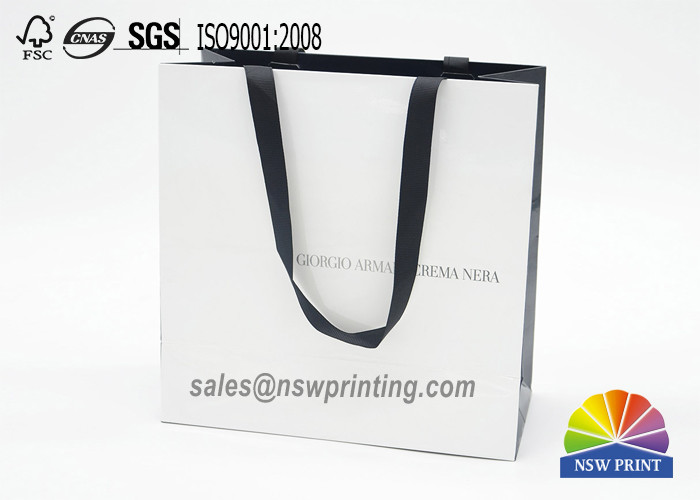 China Fashion Custom Paper Shopping Bags / Paper Carry Bag With Ribbon Handle for sale