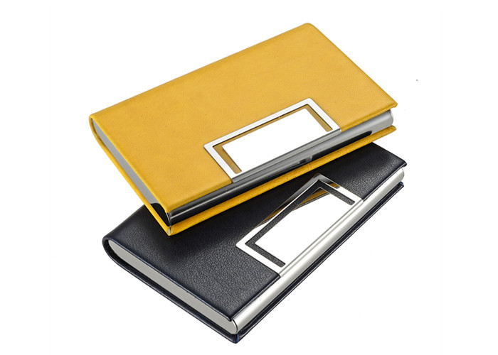 China Luxury PU Leather Magnetic Name Card Holder Debossing Logo Metal Card Case Wallet on sale