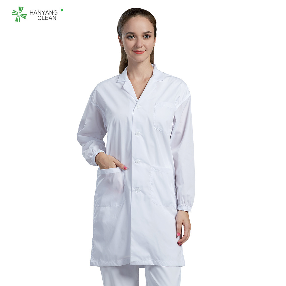 Best 100% Polyster ESD Anti Static Clean Room Lab Coats White Color With Pocket Pen Holder wholesale