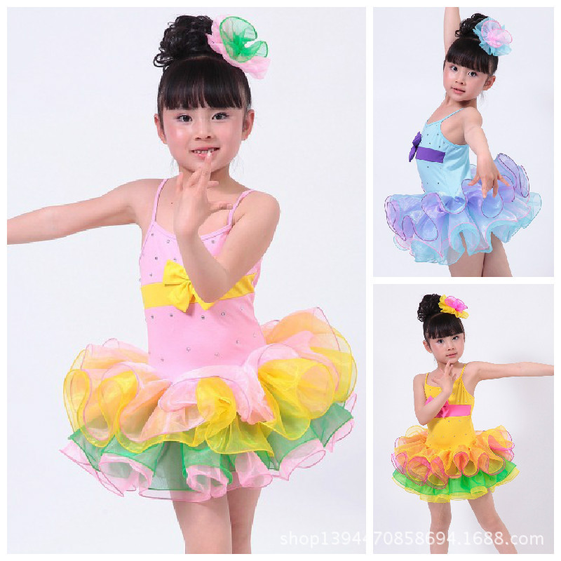 Best Children's veil Latin performance sequins dance costume Girls dancing princess dress suit wholesale