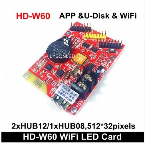 China Huidu HD-W60 U-Disk Built-in WiFi Single Color Dual Color LED Display Control Card 32x512 Pixels Support on sale