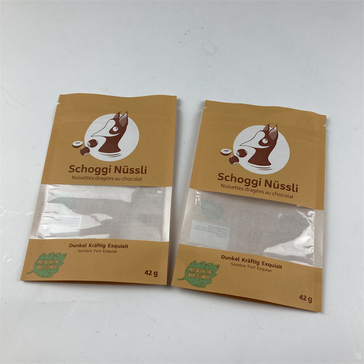 Recycled Customized Resealable Stand Up Pouches Pet Food Brown Kraft Paper Bags