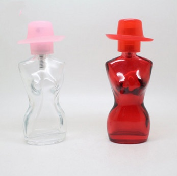 China red women body shape glass perfume bottle with plastic cap on sale