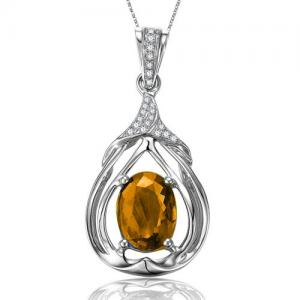 Solid 18K White Gold Gemstone Jewelry Natural Citrine Diamond Pendant JSHP495CI