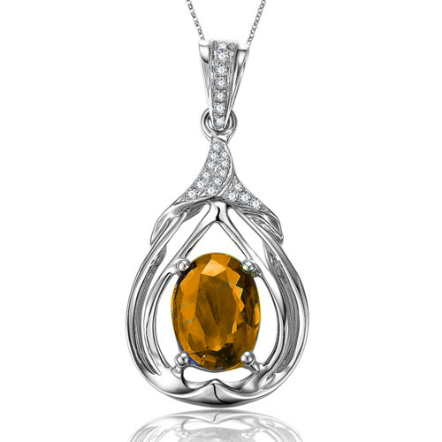 Cheap Solid 18K White Gold Gemstone Jewelry Natural Citrine Diamond Pendant JSHP495CI for sale