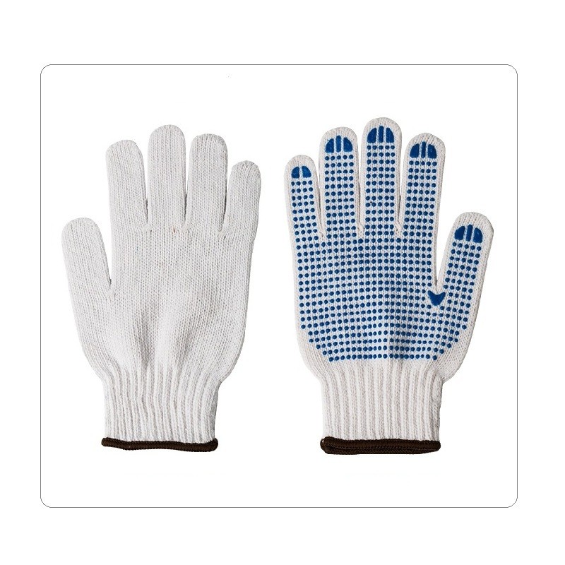 China Warehouse Use Strong Grip 7 Gauge White Cotton PVC Dotted Knit Work Gloves on sale