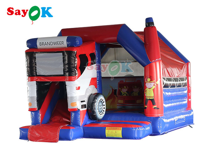 China Commercial Inflatable Bouncer Bouncy Castle Fire Truck Inflatable Bounce House With Slide on sale