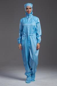 Best Cleanroom ESD antistatic unisex sterilization coverall with hood blue color for class 100 workshop wholesale