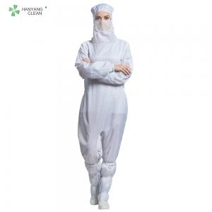 Best Cleanroom ESD anti-static coverall connect with hood and shoes cover white color dust-free wholesale