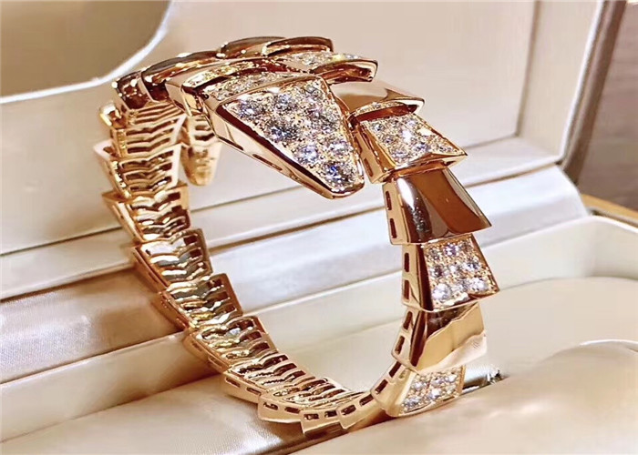 Best Women 'S 18K Rose Gold Ladies Diamond Bracelet , Bulgari Serpenti Bangle BR855312 wholesale