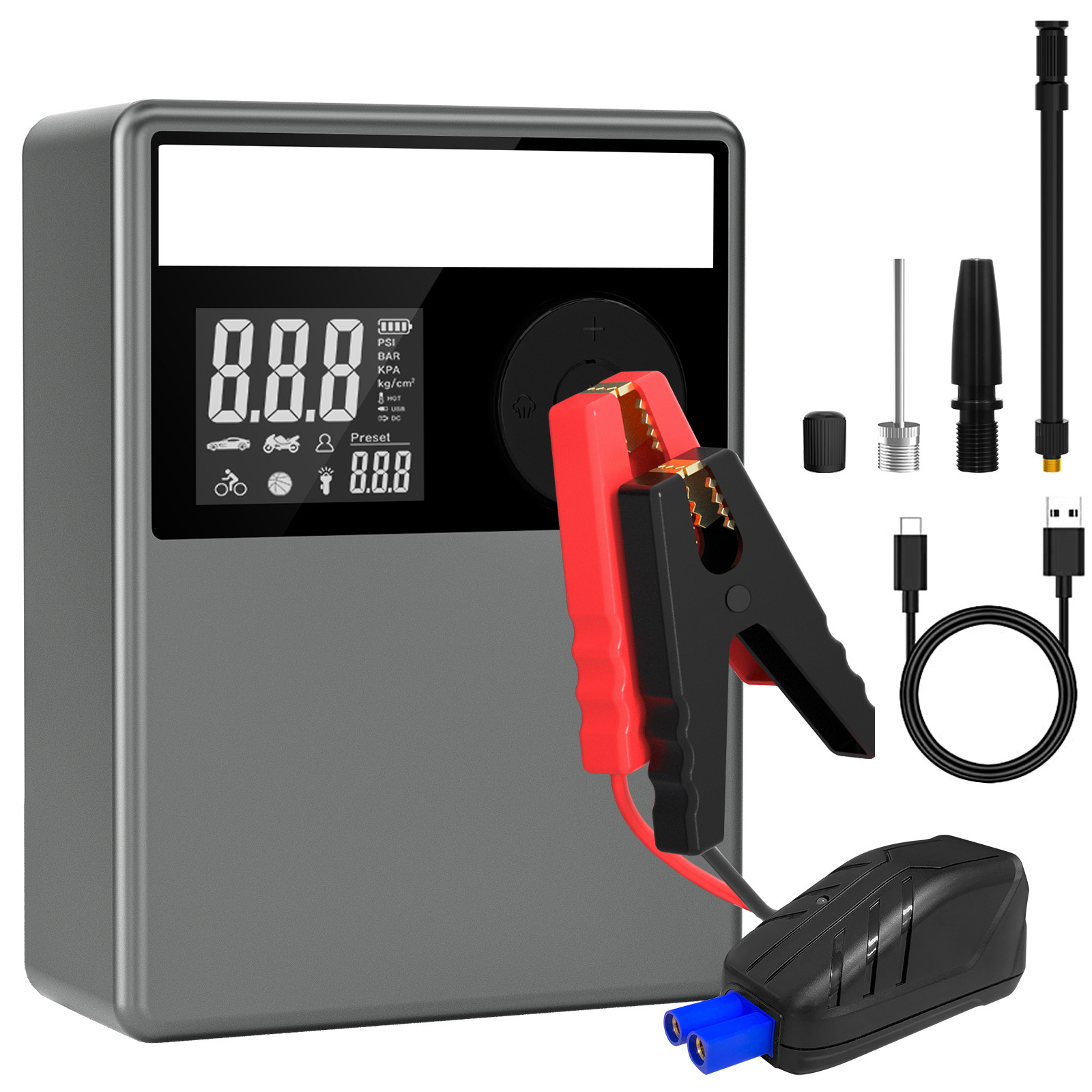 China Jump Starter Power Pack with Air Compressor 12V 2000A 12000mAH Car Battery Booster Portable Car Battery Charger on sale