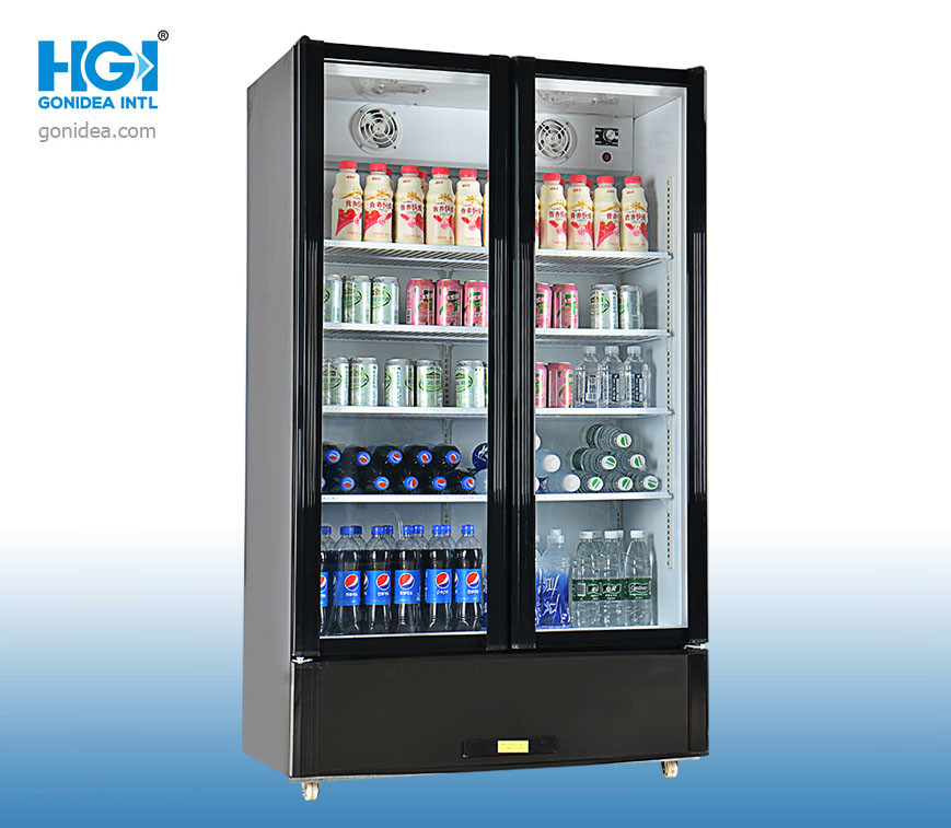 China R600a Upright Double Glass Door Display Cooler 470L on sale