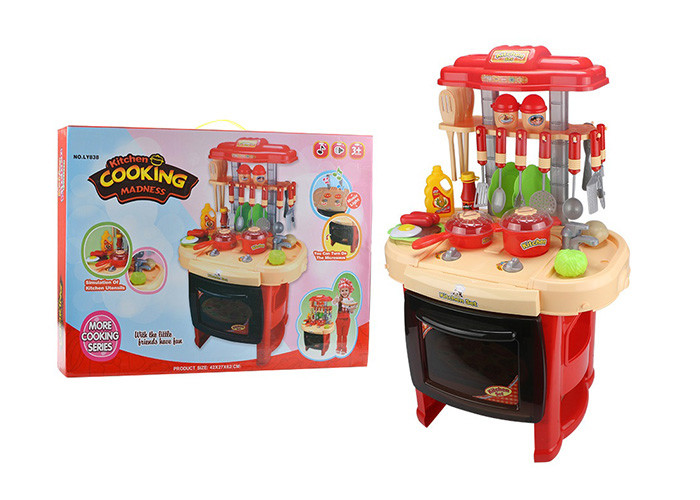 China Red Color Pretend Play Childrens Toy Kitchen Sets With Sound And Light 62CM on sale