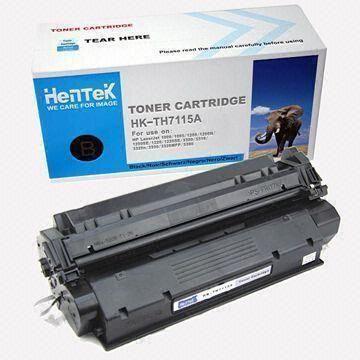 Black Toner Cartridge with Chip and HP C7115A OEM Part, Recycled