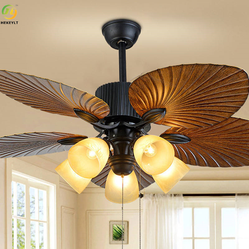 China Retro creative brown led metal fan ceiling for living room bedroom study on sale