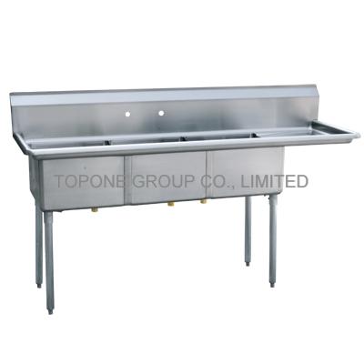 China 3 Compartments Kitchen Stainless Steel Bench on sale