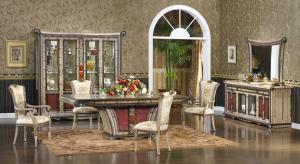 China 4 Person Home Luxury Wood Dining Room Sets Rococo Antique Carved Dining Chairs on sale