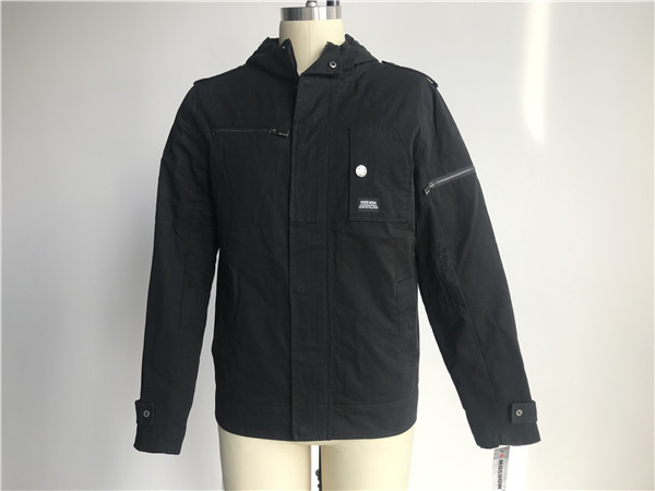 Best Male Military Cotton Woven Fabric Jacket Black Color With Hood TW58969 wholesale