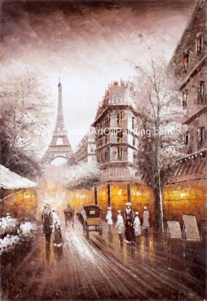 Cheap Street Scenery Paris Oil Painting Hotel Knife Oil Painting On Canvas for sale