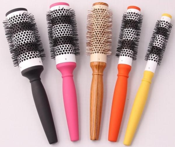 Cheap Colorful 32mm Ceramic Bamboo Round Hair Brush Lonic Nylon Bristle for sale