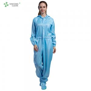 Best 98% Polyster Fiber Hooded Anti Static Coverall With Boots Reusable Gown In SMT Workshop wholesale