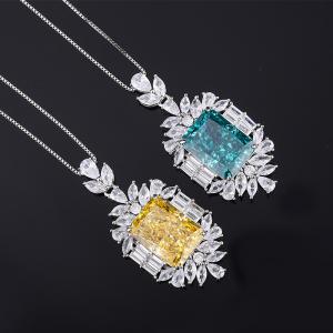 China 925 Sterling Silver CZ Jewelry Radiant Cut Created Yellow Diamond Blue Topaz Pendant on sale